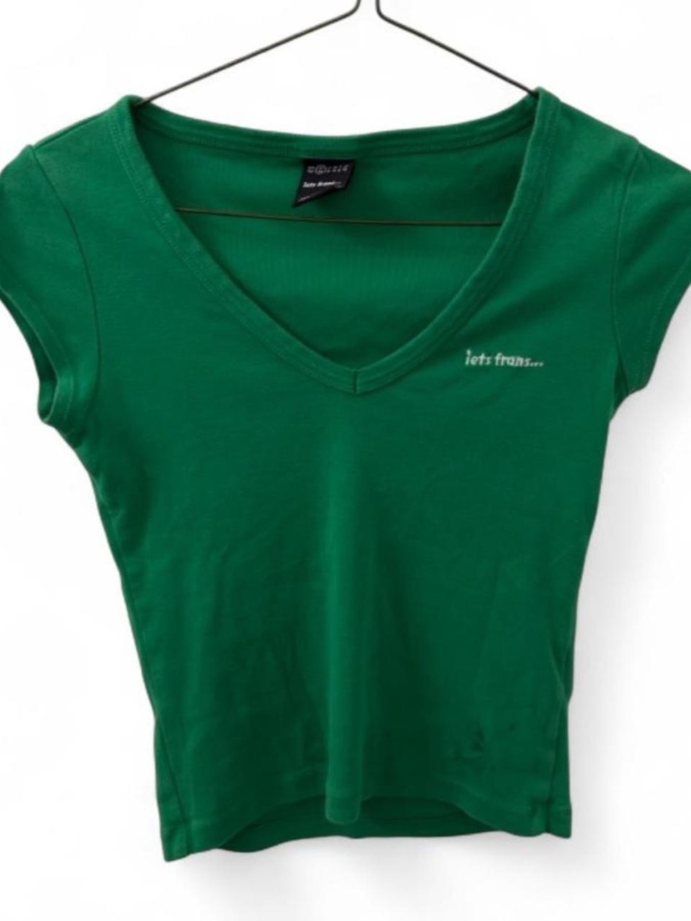 Urban Outfitters Iets Frans Green V Neck Baby Tee